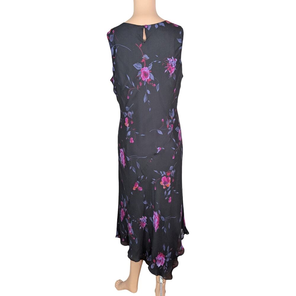 Vtg Y2K Jones New York Silk Chiffon Floral Asymmetric Midi Dress 12 Whimsigoth - Picture 6 of 9